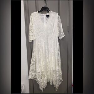 Just Taylor White Lace Overlay Midi Dress with Handkerchief Hemp